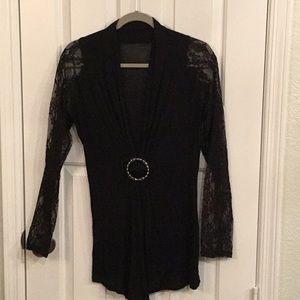 Black knit top with lace sleeves